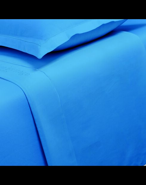 Einfarbiges blaues Bettlaken aus Baumwollsatin 05