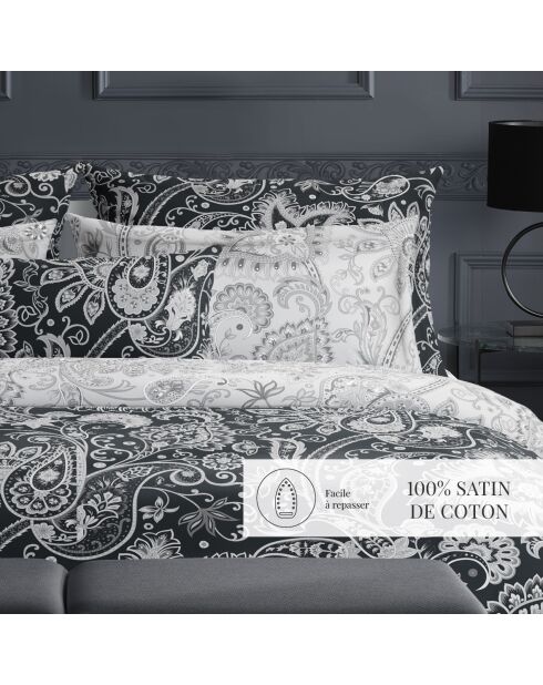Parure housse de couette satin de coton Indienne noire