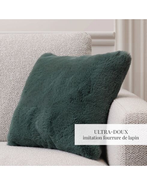 Housse de coussin imitation fourrure Zyra verte - 40x40 cm