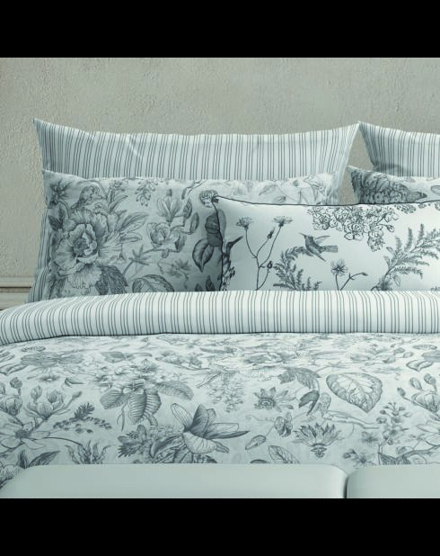 Graues Bettlaken aus Baumwollsatin mit skizzierten Blumen
