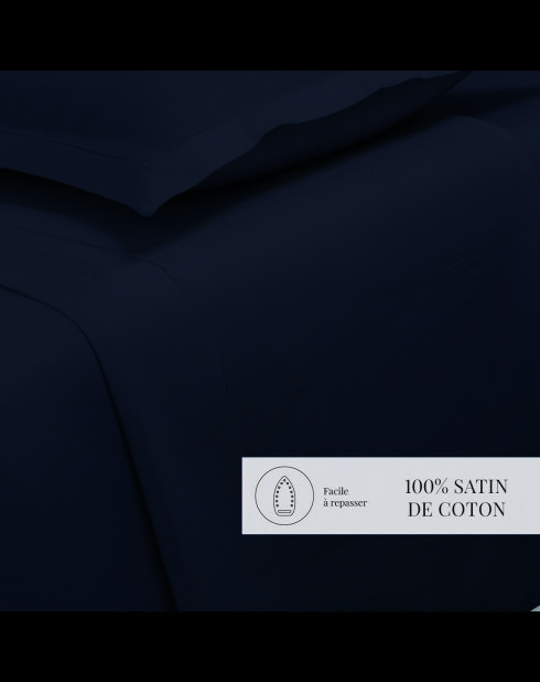 Sábana encimera de satén de algodón azul liso 11