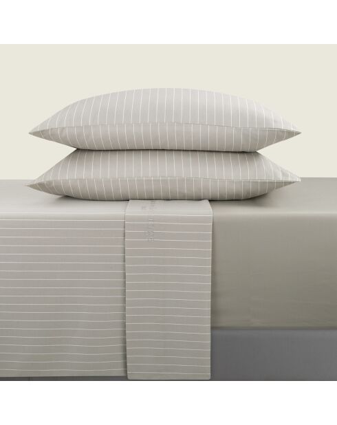 Set laken + hoeslaken + rechthoekige kussenslopen katoen satijn elegante strepen taupe