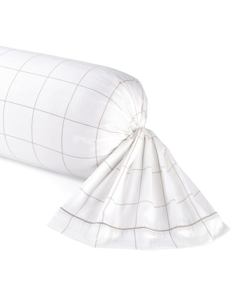 Taie de traversin satin de coton Carreaux blanc/taupe - 43x210 cm