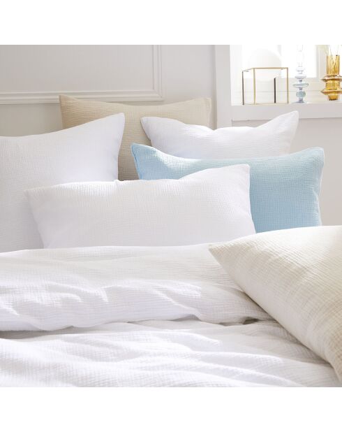 Lot de 2 taies d'oreiller gaze de coton Unies blanches 02