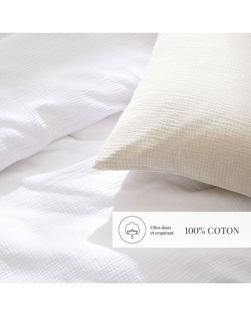 Lot de 2 taies d'oreiller gaze de coton Unies blanches 02