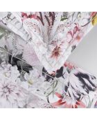 Parure petit drap plat + drap housse + taies rectangles satin de coton Fleurs éclatantes blanc