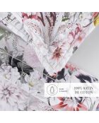 Parure petit drap plat + drap housse + taies rectangles satin de coton Fleurs éclatantes blanc