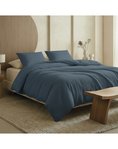 Juego de 2 fundas de almohada Uni de gasa de algodón azul, 14 — 2 x 63 cm (14 — 2 x
