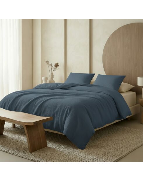 Juego de 2 fundas de almohada Uni de gasa de algodón azul, 14 — 2 x 63 cm (14 — 2 x