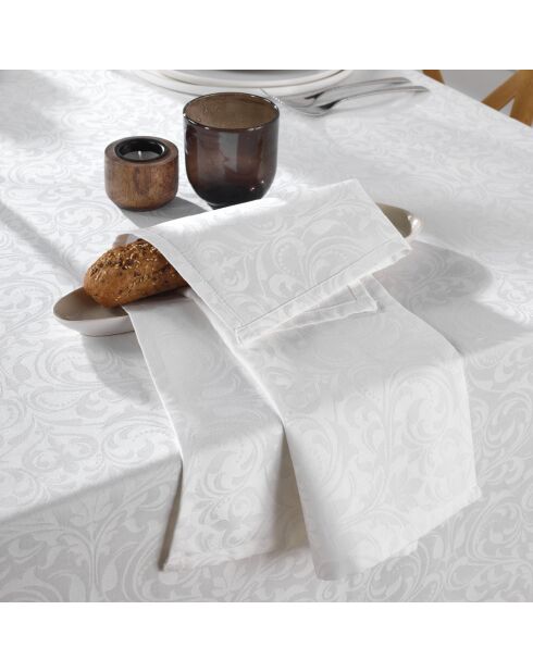 Set de 4 serviettes tissé Jacquard Baroque blanches - 4x(50x50 cm)