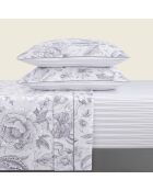Parure petit drap plat + drap housse + taies rectangles satin de coton Fleurs esquissées blanc