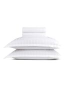 Parure petit drap plat + drap housse + taies rectangles satin de coton tissé Jacquard Dobby stripe woven blanc
