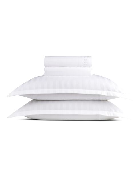 Parure petit drap plat + drap housse + taies rectangles satin de coton tissé Jacquard Dobby stripe woven blanc