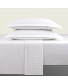 Parure petit drap plat + drap housse + taies rectangles satin de coton tissé Jacquard Dobby stripe woven blanc
