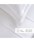 Parure petit drap plat + drap housse + taies rectangles satin de coton tissé Jacquard Dobby stripe woven blanc