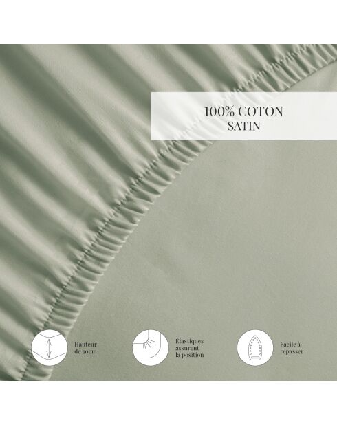 Drap-housse satin de coton Jardin orné vert