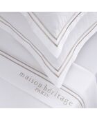 Parure petit drap plat + drap housse + taies rectangles satin de coton Paris taupe/blanc