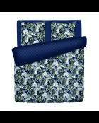 Dunkelblaues Bettbezug-Set aus Baumwollsatin mit Verzierung von Jardin