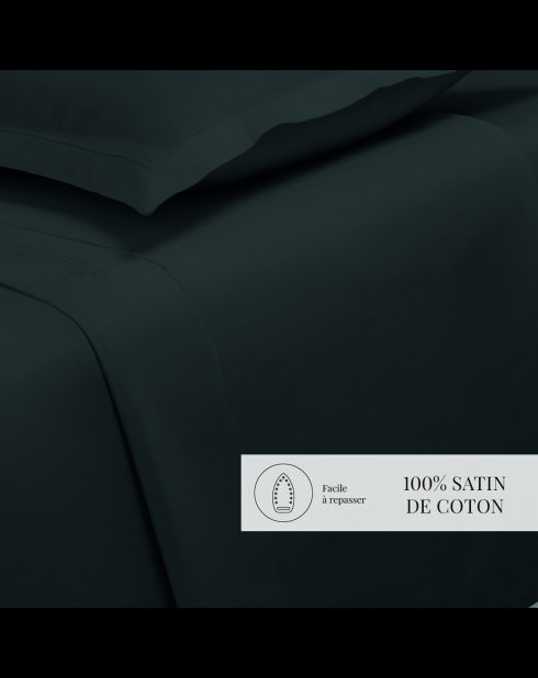 Sábana encimera de satén de algodón liso gris 03