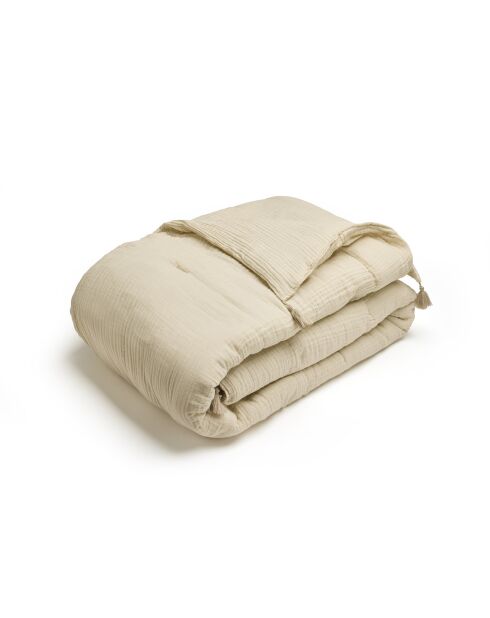 Steppdecke mit Quasten Baumwollgaze Uni taupe 07 - 140x200 cm