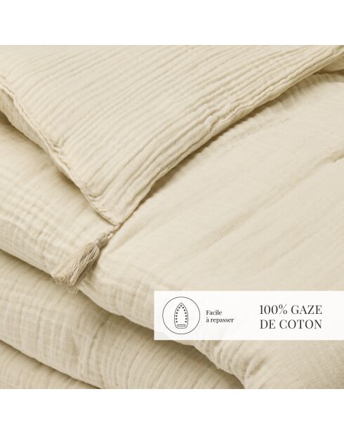 Steppdecke mit Quasten Baumwollgaze Uni taupe 07 - 140x200 cm