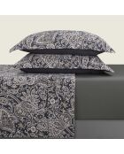 Set lenzuolo piatto + lenzuolo con angoli + federe rettangolari in cotone indiano satinato grigio/tortora