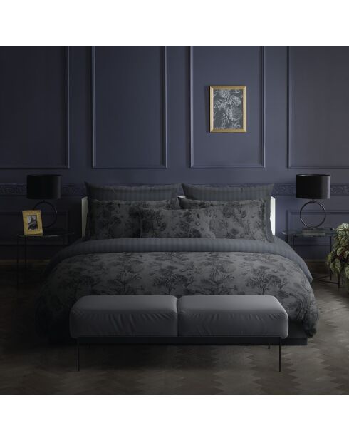 Juego de 2 fundas de almohada satinadas de algodón para jardín botánico de color gris oscuro, 2 x 63 x 63 cm
