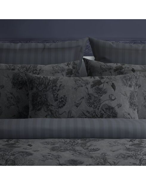 Juego de 2 fundas de almohada satinadas de algodón para jardín botánico de color gris oscuro, 2 x 63 x 63 cm
