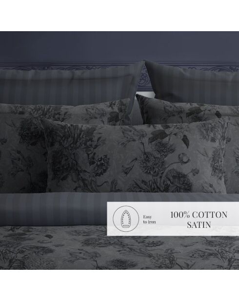 Juego de 2 fundas de almohada satinadas de algodón para jardín botánico de color gris oscuro, 2 x 63 x 63 cm