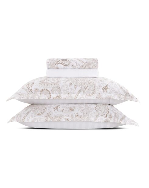 Parure petit drap plat + drap housse + taies rectangles satin de coton Indienne taupe