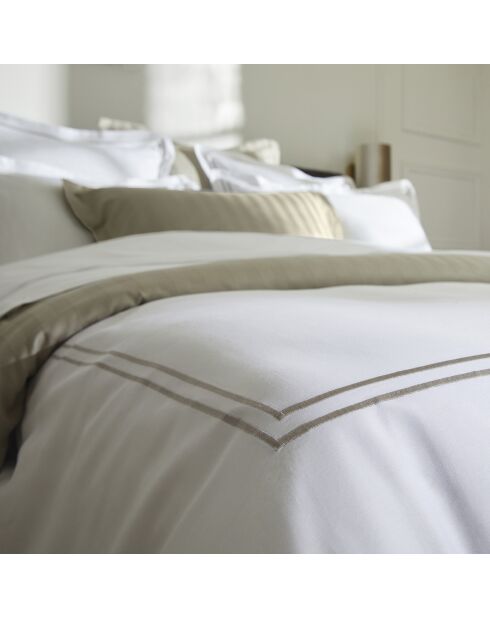 Set aus 2 Kissenbezügen aus Baumwollsatin Paris taupe/weiß - 63x63 cm