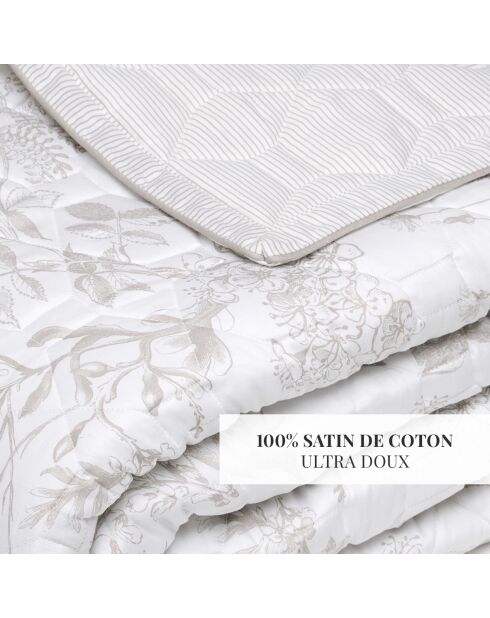 Couvre-lit satin de coton Colibri floral taupe - 220x250 cm
