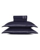 Set Bettlaken + Spannbetttuch + rechteckige Kissenbezüge Paris Baumwollsatin weiß/dunkelblau