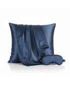 Taie d'oreiller + masque de nuit en soie Silence de soie bleu marine