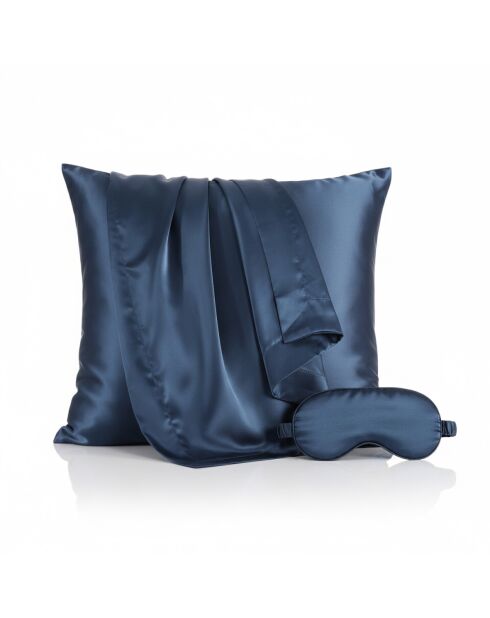 Taie d'oreiller + masque de nuit en soie Silence de soie bleu marine