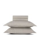 Set Bettlaken + Spannbetttuch + Kissenbezüge rechteckig Baumwollsatin mit gewebten Streifen Dobby Stripe Woven taupe