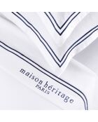Parure petit drap plat + drap housse + taies rectangles satin de coton Paris bleu foncé/blanc