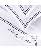 Parure petit drap plat + drap housse + taies rectangles satin de coton Paris bleu foncé/blanc