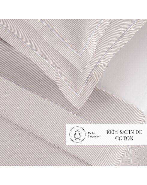 Maxi set lenzuolo piatto + lenzuolo con angoli + federe quadrate in percalle di cotone Dauphine taupe