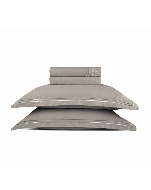 Parure petit drap plat + drap housse + taies rectangles satin de coton Paris taupe