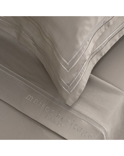 Parure petit drap plat + drap housse + taies rectangles satin de coton Paris taupe