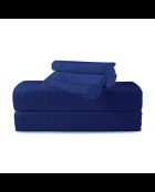 Parure petit drap plat + drap housse + taies rectangles satin de coton uni bleu 06