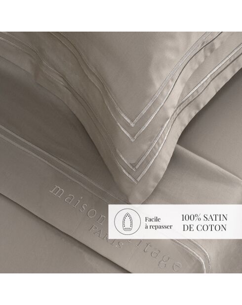Set laken + hoeslaken + rechthoekige kussenslopen Paris taupe katoen satijn