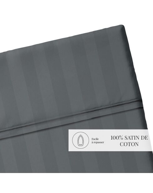 Bettlaken Dobby Stripe aus gewebtem Baumwollsatin Dunkelgrau