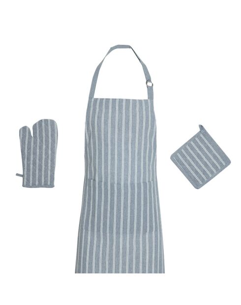 Schürze, Ofenhandschuh und Topflappen aus Baumwolle Blau - 60x90 cm + 17x32 cm + 20x20 cm