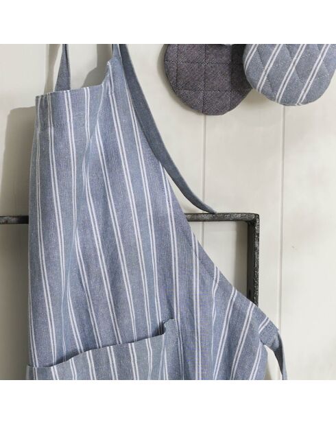 Schürze, Ofenhandschuh und Topflappen aus Baumwolle Blau - 60x90 cm + 17x32 cm + 20x20 cm