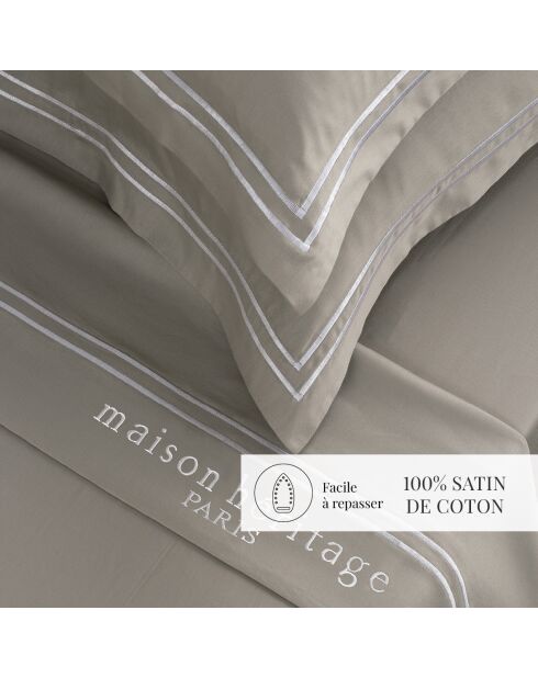 Maxi-Set Bettlaken + Spannbetttuch + rechteckige Kissenbezüge Paris Baumwollsatin weiß/taupe