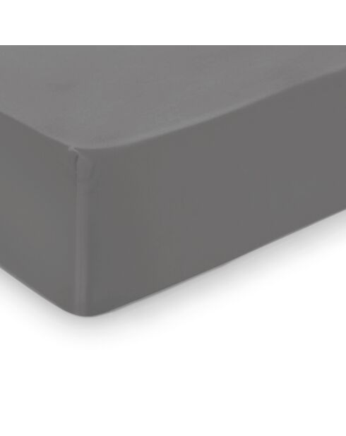 Spannbetttuch Uni aus grauem Baumwollsatin 02