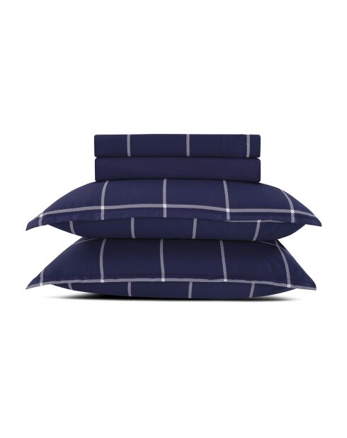Parure petit drap plat + drap housse + taies rectangles satin de coton Amélia bleu foncé