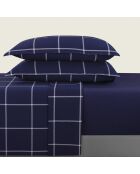 Parure petit drap plat + drap housse + taies rectangles satin de coton Amélia bleu foncé
